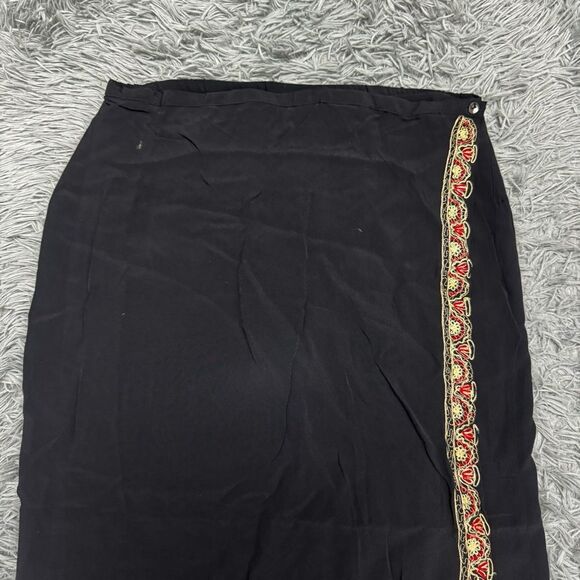 Chicos Design Wrap Embroidered Black Skirt with Gold and Red Accents Size 1 (8) - Picture 3 of 8